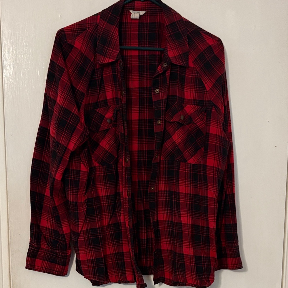 Forever 21 Red and Black Plaid Button Down Shirt
